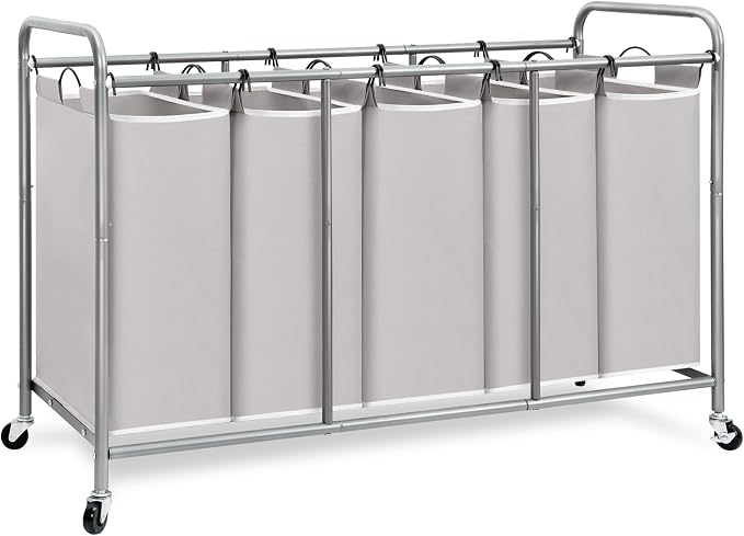 STORAGE MANIAC 5 Section Laundry Sorter, 5 Bins Rolling Separator Laundry Basket by STORAGEMANIAC