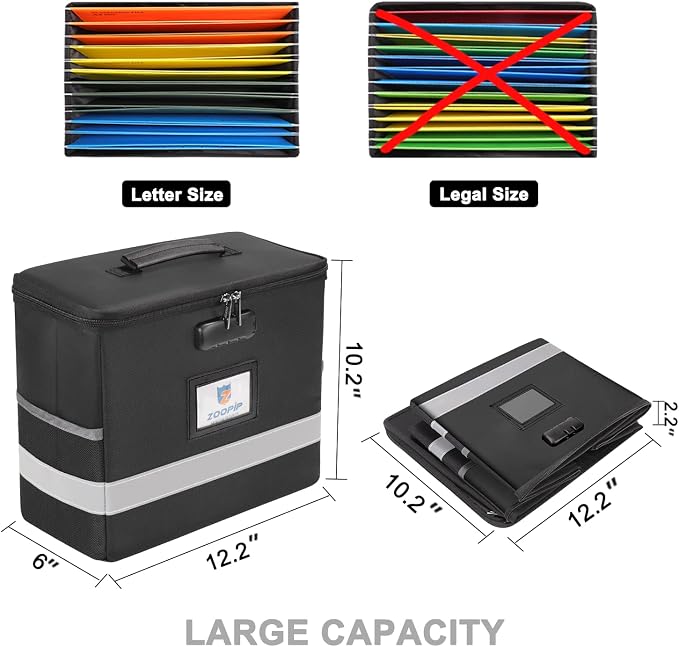 Fireproof File Box with Lock, Document Box Storage Organizer, Suitable - Image 4
