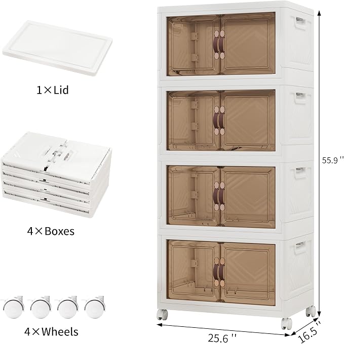 Storage Bins with Lids and Wheels, Collapsible Bathroom Storage Cabinet with - Image 2