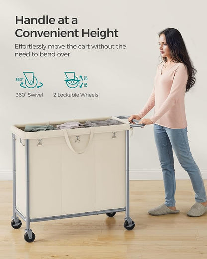 SONGMICS Laundry Basket with Wheels, 3-Section Rolling Laundry Hamper, 52.8 - Image 7