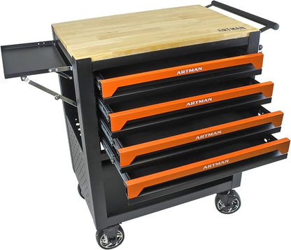 36" Tool Box with Wheels 4 Drawers Rolling Tool Cart, Wooden Top Workbench - Image 3