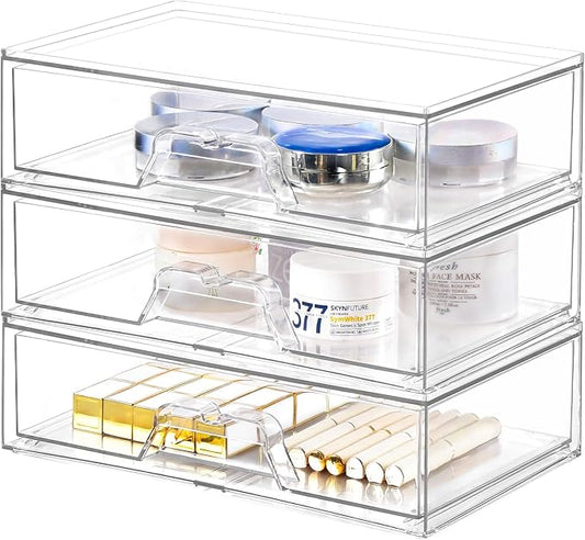 3 Pack Stackable Makeup Organizer, 12.1''L Acrylic Bathroom Organizer and by Stebopum