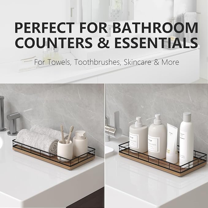 Toilet Paper Basket Organizer – Acacia Wood Toilet Tank Tray - Image 4