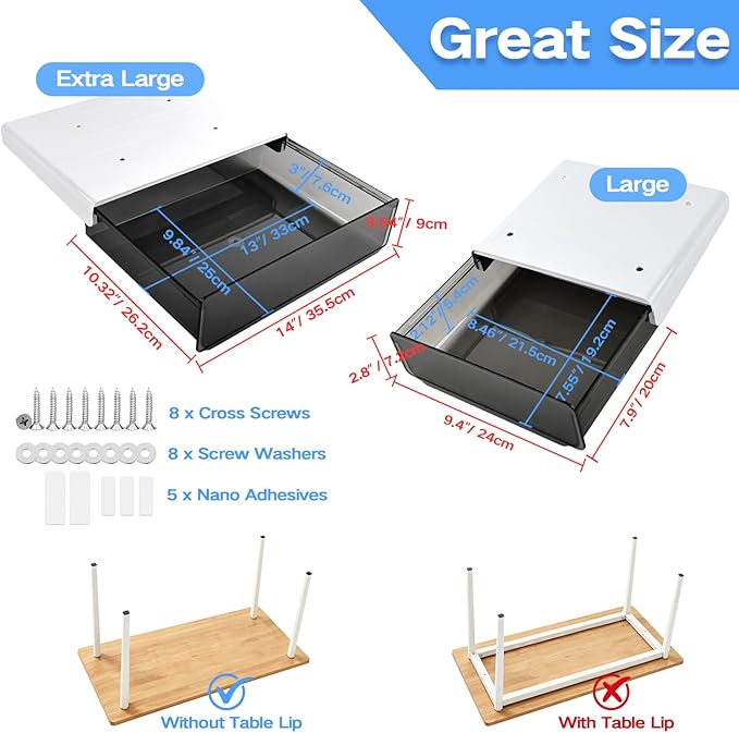 OSPNIEEK Self-adhesive Under Desk Drawer Organizer, 2 Pack Table Hidden Slide - Image 4