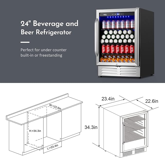 24 Inch Beverage Refrigerator Cooler, 210 Cans Wide Beverage and Beer Fridge - Image 7