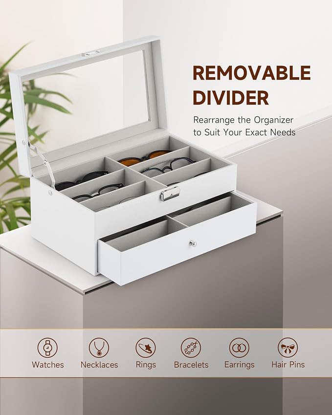 CO-Z Sunglasses Organizer with 12 Slots, Leather Eyeglasses Storage Box - Image 5
