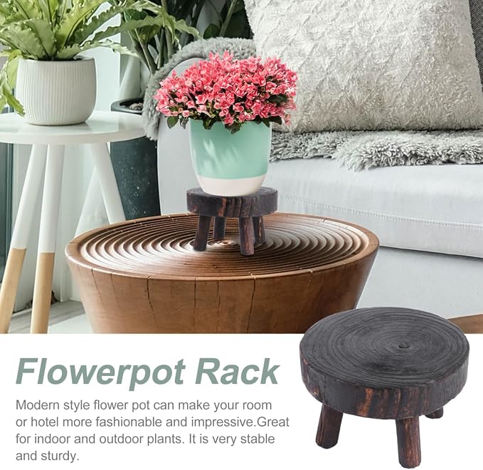 Mini Wooden Stool Display Stand, ULTECHNOVO Solid Wood Stool Plant Stand - Image 3