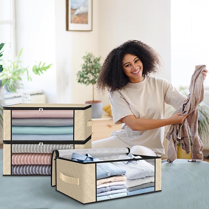 HomeHacks Storage 3-Pack Clothes Organizer Storage Bags Foldable Storage Box - Image 7