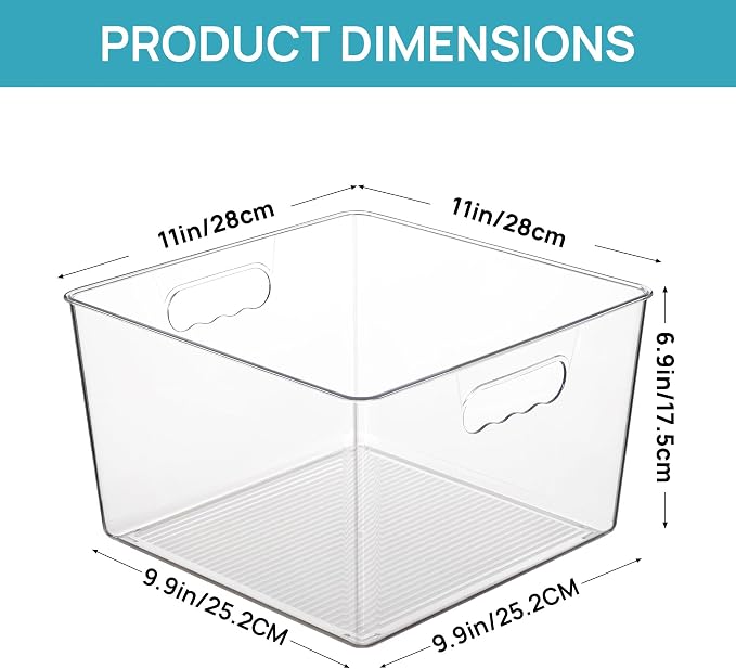 Vtopmart 6 Pack Extra Large Clear Plastic Storage Bins, 11x11 Cube Acrylic - Image 2