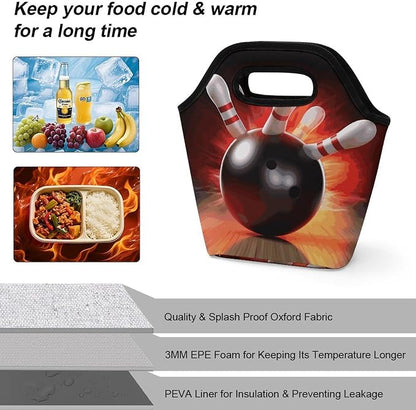 Bowling Ball Lunch Bag Cooler Bag Tote Bags | Reusable Portable Lunch Box - Image 4