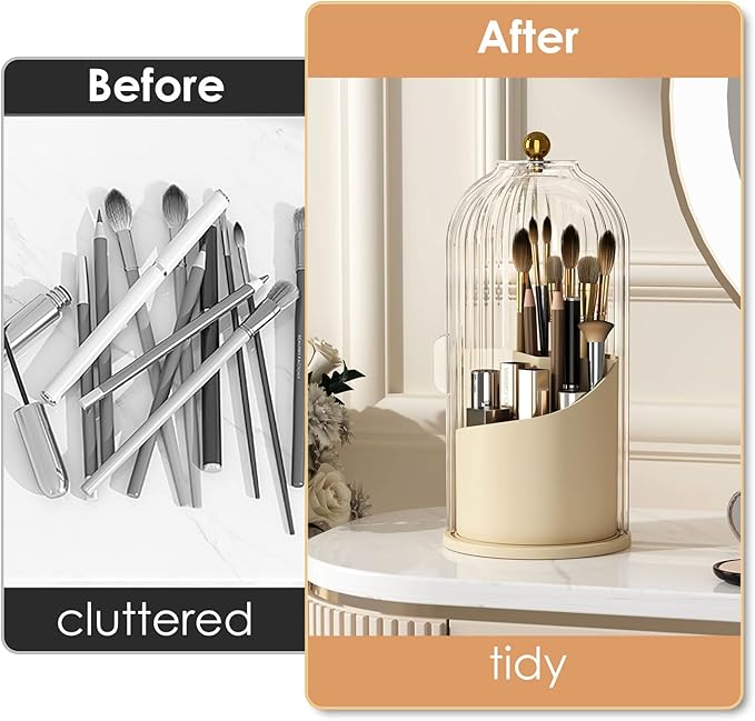 Makeup Brush Holder with Lid 360 Rotating Clear Dustproof Make Up Organizers - Image 3