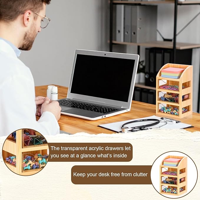 3 Drawer Desktop Accessory Storage Acrylic Sticky Note Holder - Image 6