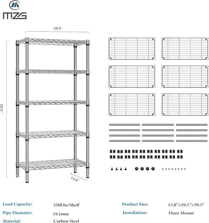 1250 lbs 5 Tier Shelf Metal Storage Shelves Shelving Wire Rack Heavy Duty - Image 3