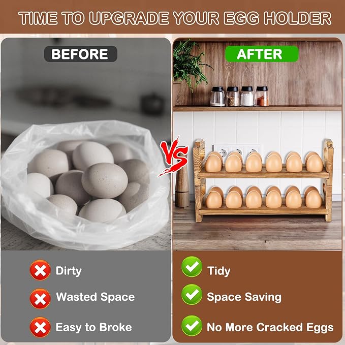 Wooden Egg Holder with 4 Layers/48-Hole, Stackable Wood Egg Rack Countertop - Image 2