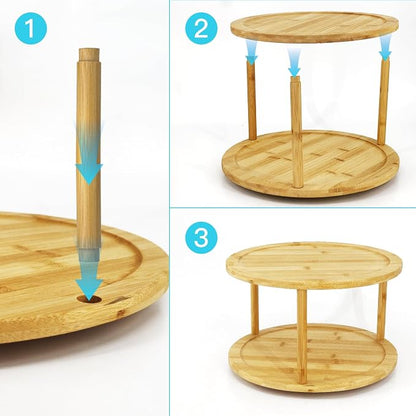 Wood Lazy Susan Organizer Bamboo 2-Tier Rotating Storage Rack – 360° Turntable - Image 4
