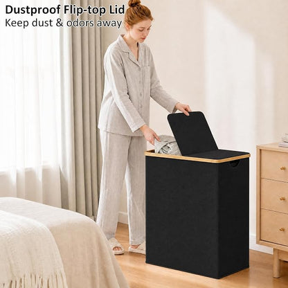 efluky Laundry Hamper with Lid, Double Laundry Basket with 2 Removable Bags - Image 4