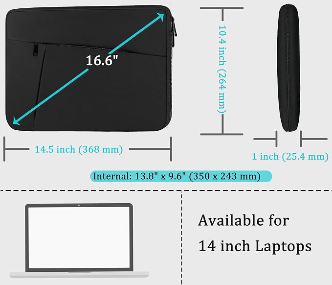 Laptop Sleeve case 14 inch, Protective Soft Padded Computer Carrying Bag - Image 5