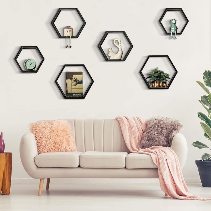 YBING Hexagon Floating Shelves Black Hexagon Shelves - Image 4
