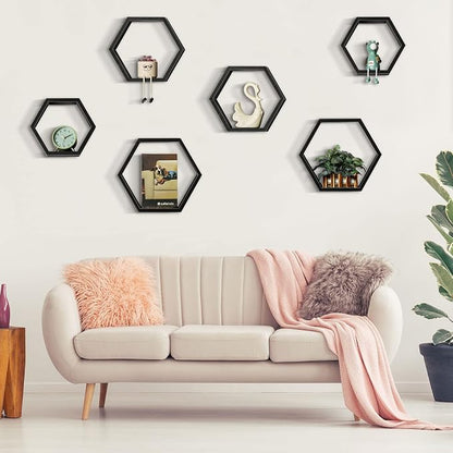 YBING Hexagon Floating Shelves Black Hexagon Shelves - Image 4