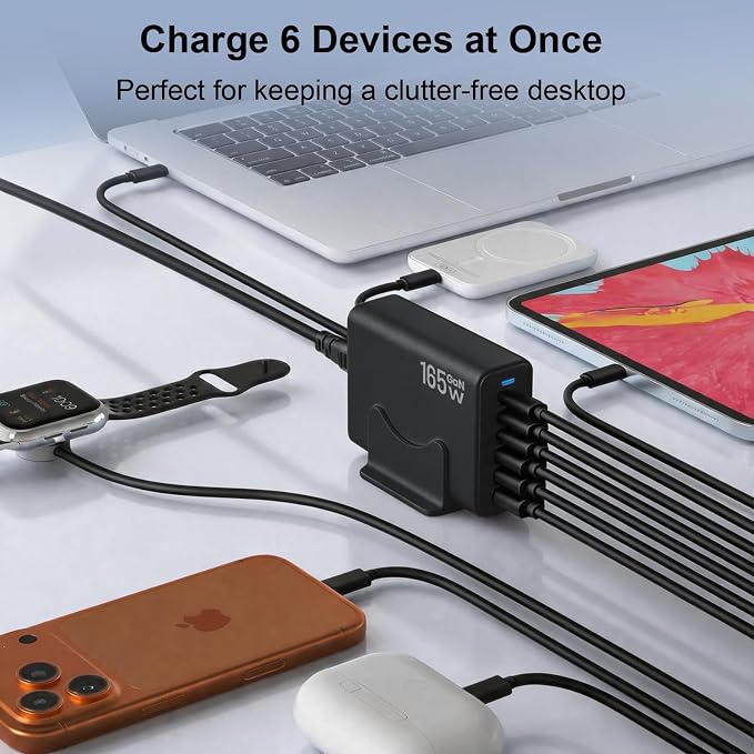 165W GaN USB C Charging Station, 6 Port Desktop Charger - Image 5
