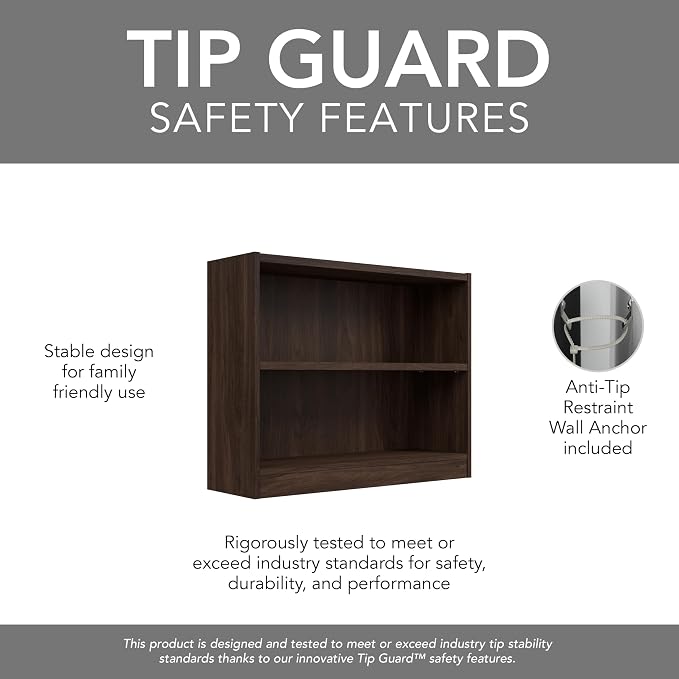 Bush Furniture Universal Small 2 Shelf Bookcase in Black Walnut, Low Storage - Image 7