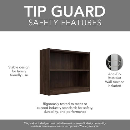 Bush Furniture Universal Small 2 Shelf Bookcase in Black Walnut, Low Storage - Image 7