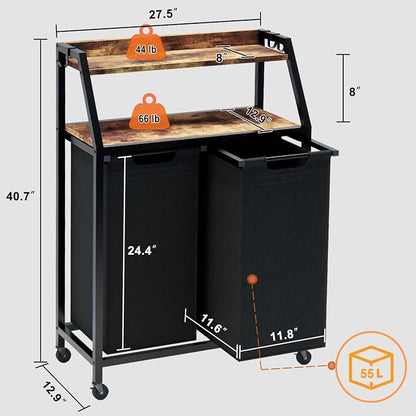 Laundry Hamper, Laundry Sorter 2 Section, Rolling Laundry Basket - Image 6