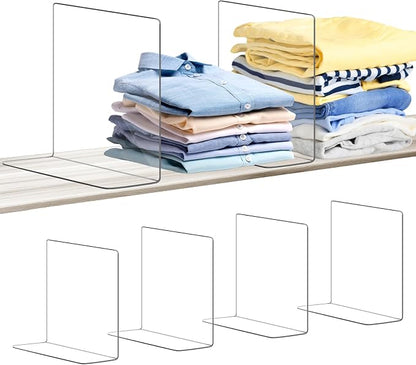 OKPOW Shelf Dividers for Closet Organization: 4 Pack Durable Clear Acrylic by OKPOW