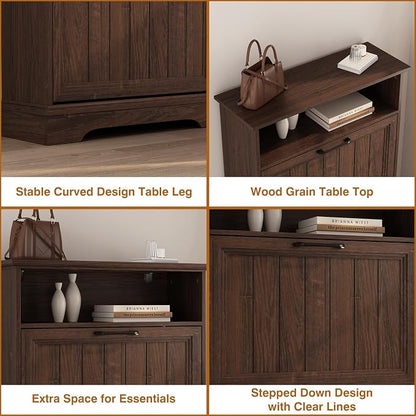 Shoe Storage Cabinet with 2 Flip Drawers, Narrow Slim Shoe Organizer - Image 7