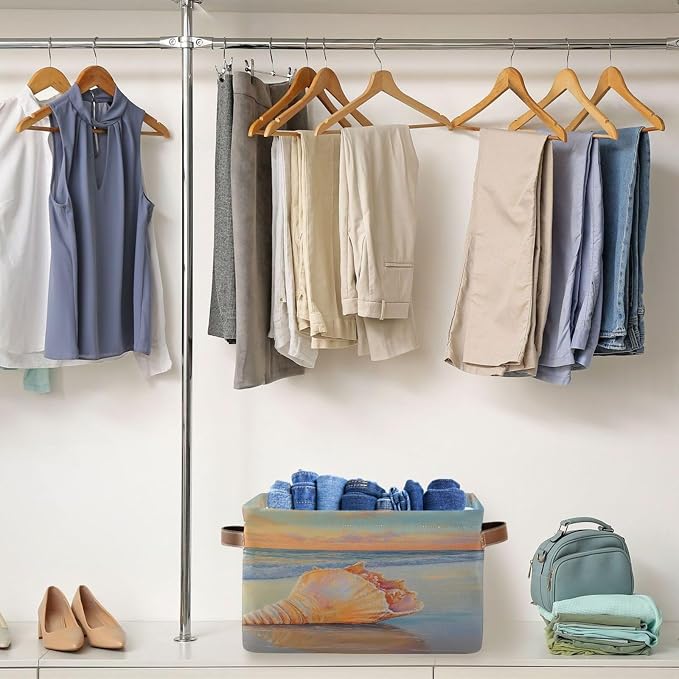 Golden Beach with Conch Shell Storage Bins Box Foldable Shelf Basket - Image 4