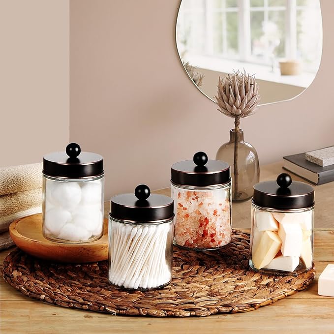 Amolliar 6 Pack Apothecary Jars Bathroom Vanity Organizer- Rustic Farmhouse - Image 3