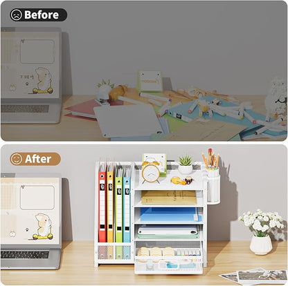 Marbrasse Desk Organizer with File Holder, 5-Tier Paper Letter Tray Organizer - Image 7