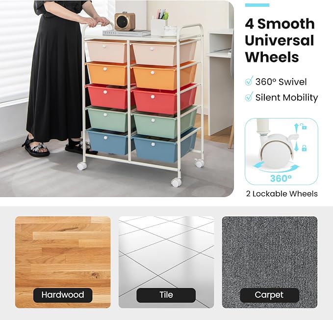 Giantex 10 Drawers Rolling Cart, Classroom Organizers, Storage Cart - Image 8