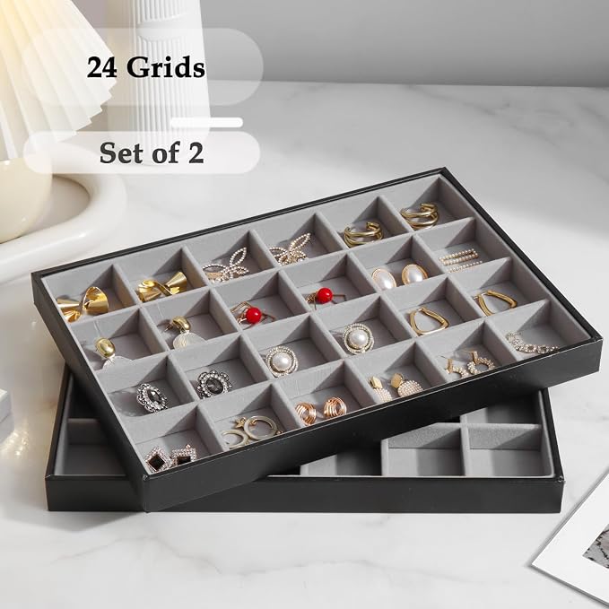 Large Jewelry Organizer Tray 2 Pack, Stackable Jewelry Storage Holder - Image 3