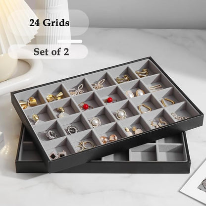 Large Jewelry Organizer Tray 2 Pack, Stackable Jewelry Storage Holder - Image 3