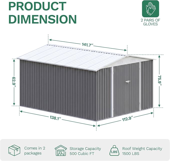 JUMMICO 10x12 FT Outdoor Storage Shed, Heavy Duty Metal Shed - Image 2