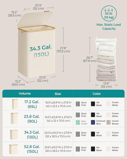 SONGMICS Laundry Hamper with Lid, 2-Section Large Laundry Basket, 34.3-gallon - Image 6