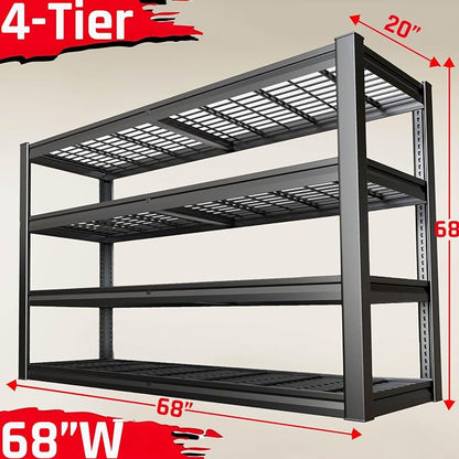 68" Wide Heavy Duty Garage Shelving Units, 4-Tier Deep Storage Shelves - Image 3