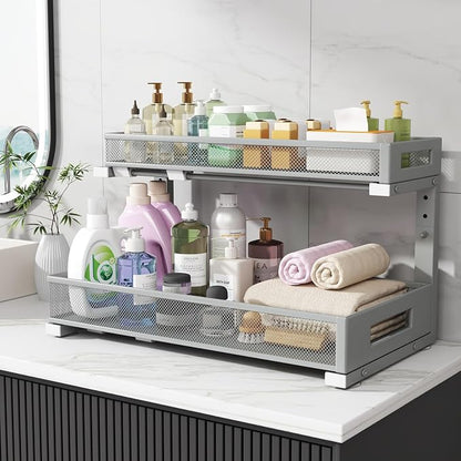 2 Pack 19IN Depth Under Sink Storage Organizer, Large 2-Tier Elegant Mesh Pull - Image 7