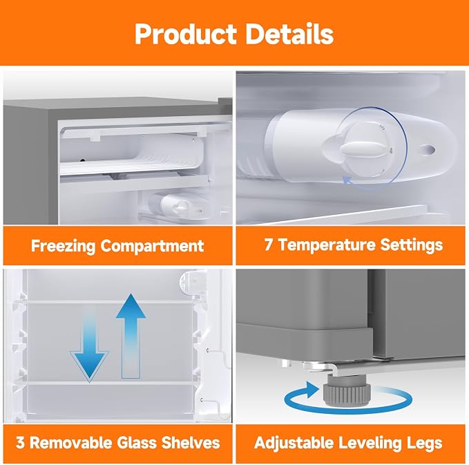 4.3 Cu.Ft Mini Fridge with Freezer, Single Door Refrigerator With 7 Settings - Image 6