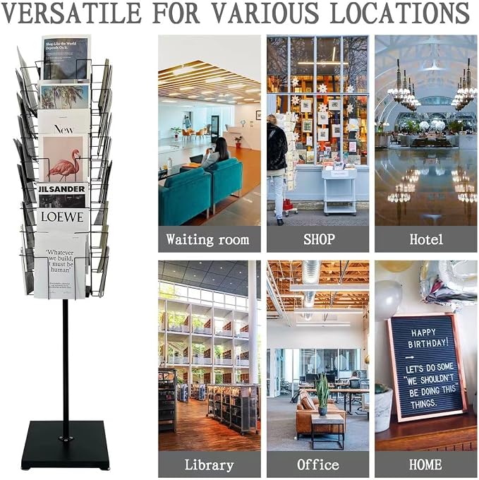 TONGMO 36-Pocket Rotating Magazine Rack Stand, Floor Spinner Display - Image 6