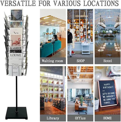TONGMO 36-Pocket Rotating Magazine Rack Stand, Floor Spinner Display - Image 6