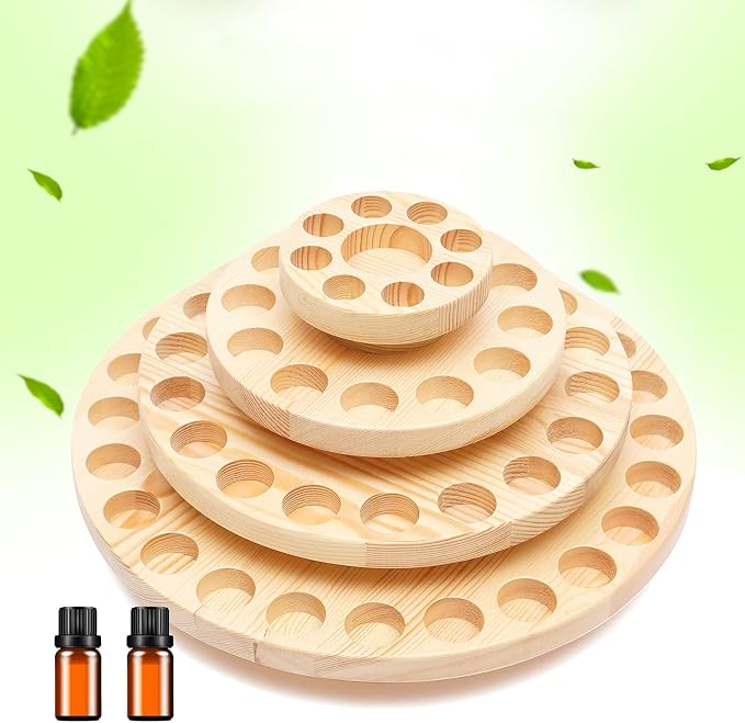 63 Slots Essential Oil Bottle Holder 4 Tiers Wooden Rotating Round Essential by AKaSping