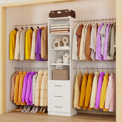Closet Organizer System with Drawers, Wall Mounted 5FT-9FT White | 3 Wooden by Dooloric