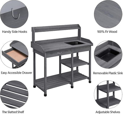 Topeakmart 45.2x17.7x47.6'' Potting Benches Outdoor Garden Potting Table Work - Image 3