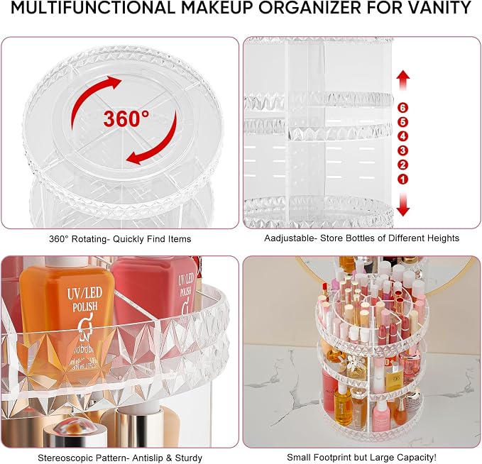360 Rotating Makeup Organizer, DIY Adjustable Cosmetics Organizer, Professional - Image 3
