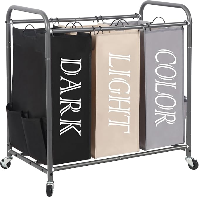 STORAGE MANIAC 3 Section Laundry Sorter, 35.9 Gal Laundry Hamper Cart by STORAGEMANIAC