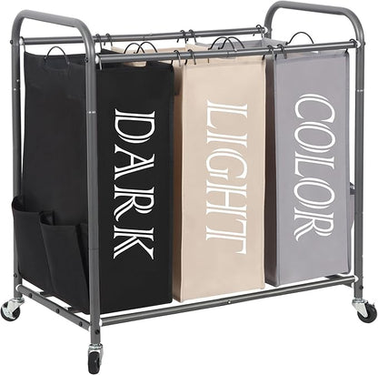 STORAGE MANIAC 3 Section Laundry Sorter, 35.9 Gal Laundry Hamper Cart by STORAGEMANIAC