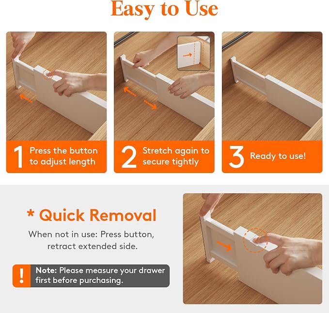 Lifewit 4 Pack Drawer Dividers Plastic 5" High, 13.5-22" Adjustable Drawer - Image 7