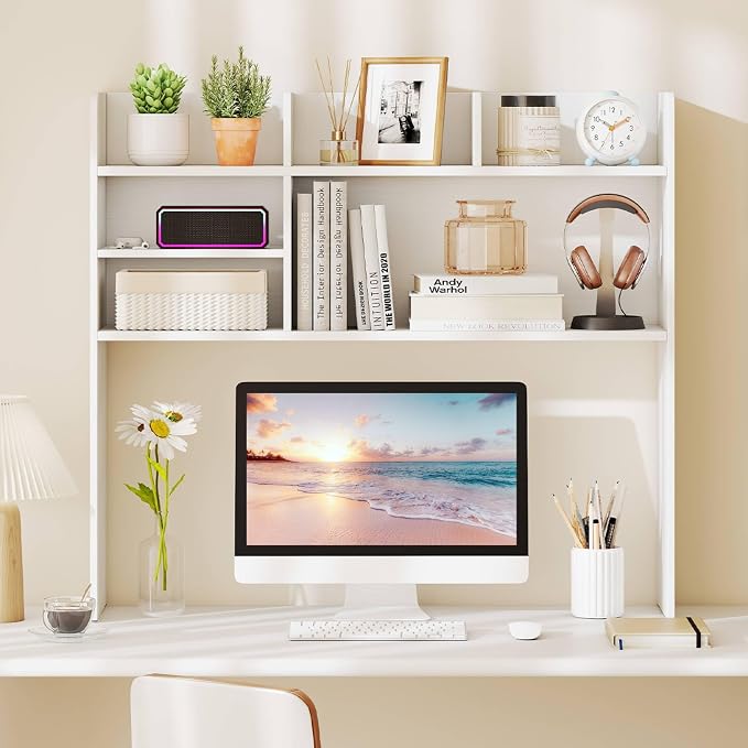 Tangkula Desktop Bookshelf for Computer Up to 32”, 37” Countertop Storage Hutch - Image 5